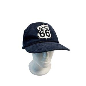 Route 66 Baseball Cap Embroidered Cotton Adjustable Dad Hat Navy Blue Corduroy